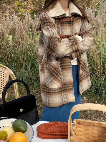 Airchics mi-longue manteau en laine carreaux avec poches femme mode